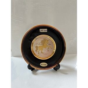 VNTG Unicorn Plate The Art of Chokin 24K Gold Japanese Collectable Plate w/Stand